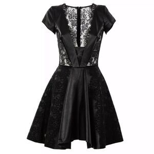 Philipp Plein Couture 100% leather/lace mini dress, S